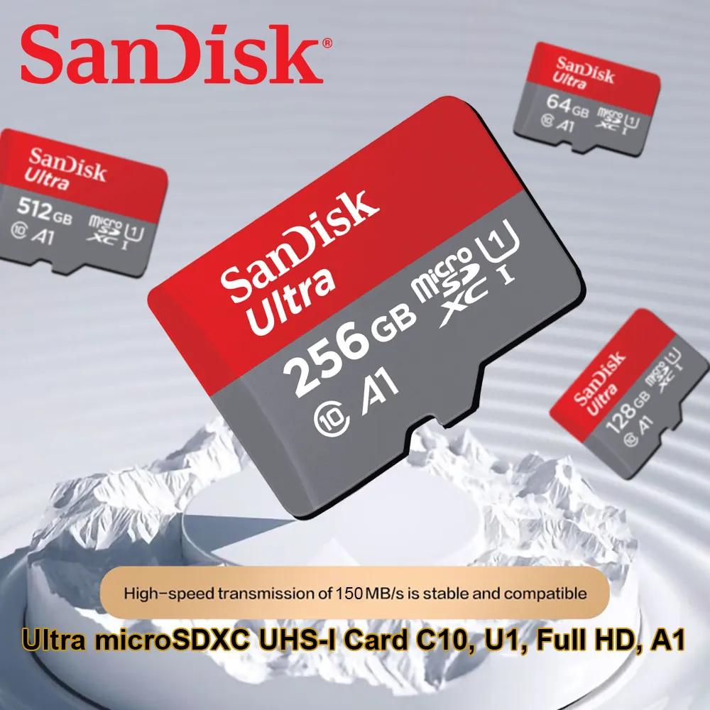 SanDisk Ultra microSDXC UHS-I ޸ ī, 1TB, 512GB, 256GB, ִ 150 MB/s, C10 U1, Ǯ HD A1 ũ SD ī, 32GB, 64GB, 128GB,